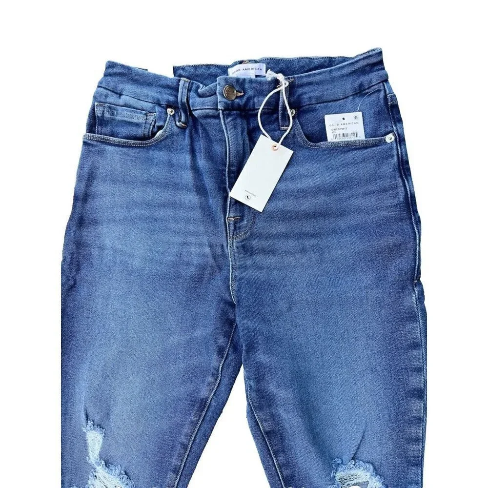 Good American Good Waist Ripped Crop Skinny Jeans in Blue855 - Picture 15 of 15